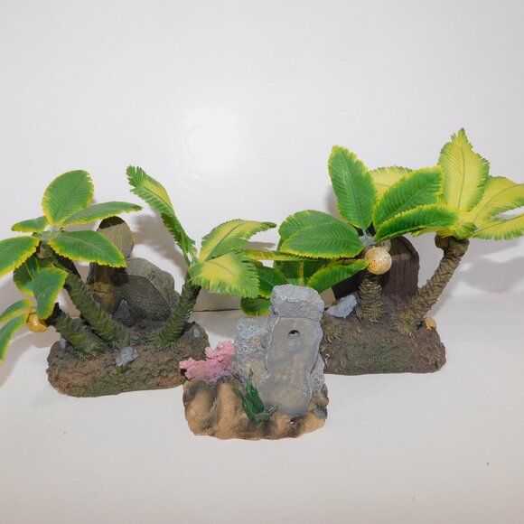 Set 3 Aquarium Fish Tank Tahiti Village Moai Head Decore Ornament Decorations - Picture 5 of 5